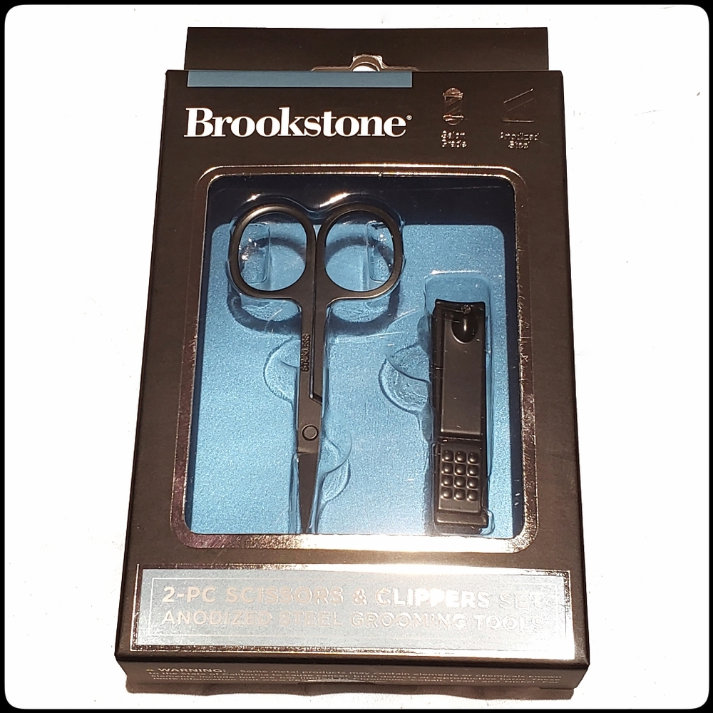NIB Brookstone 2 Piece Scissor & Nail Clippers Set Anodized Steel Grooming Tools